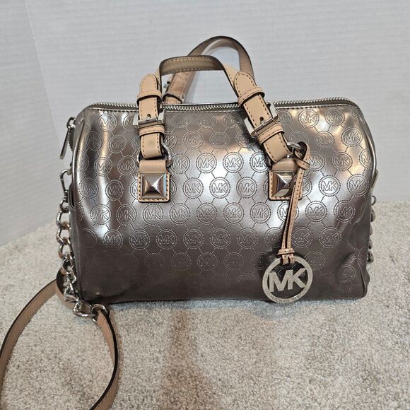 MICHAEL KORS metallic monogrammed satchel handbag - Picture 5 of 12